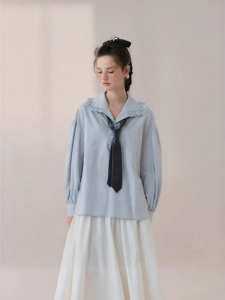 AIVEI | Relaxed Fit College Style Peter Pan Collar Shirt