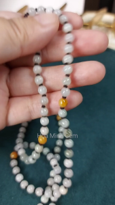 Dây chuyền dạng chuỗi đá Cẩm Thạch size hạt 5 li phối mặt hoa hồng ngọc cẩm thạch trắng lên bông xanh duyên dáng | Hoa Minh Gem