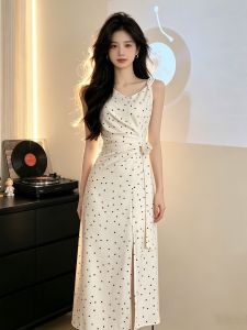 CHANGTONG | French Style Dots Waist-cinching Fitted Dress