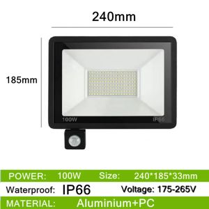 LED PIR Motion Sensor Floodlight IP66 Waterproof LED Floodlights AC220V 100W 50W 30W 20W 10W Outdoor Garden Porch Courtyard Lamp