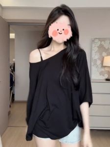 Loose Fit Batwing Sleeve T-Shirt Women Summer plus Size Thin Design Sensation Sunshade Cover up Top Korean Style Pure Color