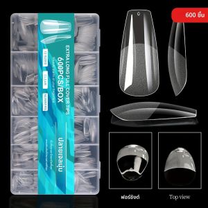 ปลายเล็บอะคริลิคทรงอัลมอนด์ ขนาดกลาง 420-600 ชิ้น ปลายเล็บเจลทรงอัลมอนด์ X แบบใส ปลายเล็บปลอมแบบเต็มเล็บ สำหรับต่อเล็บ