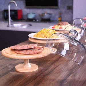 Nijito - Wooden Cake Dessert Stand with Cover 2 in 1 Cake Display Accessory Birthday Party Home Decor Food Baking Tray