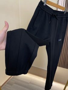 Quần Nỉ Nam Dệt Kim Co Giãn Cạp Chun Ống Rộng Dáng Rộng Mùa Thu Đông Quần Thể Thao Chống Nhăn Màu Trơn Dài Thường Ngày