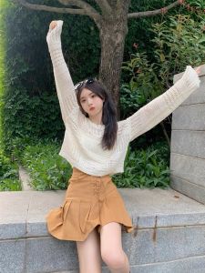 现货 Round neck knit top long sleeves blouse 镂空上衣镂空 针织上衣 泳装外套 防晒衫 洞洞上衣 长袖防晒衫 圆领针织上衣 慵懒风上衣 百搭显瘦衣服 现货上衣