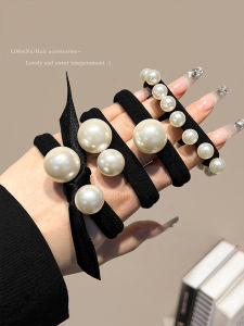 Pearl Black Rubber Band Female Fancy Hair Band French Style Retro Hair Tie Hair Rope Minimalist Temperament Hair Rope Headdress