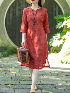 Nian Jiangnan Embroidered Design Heavy Work Midi Dress V-Neck Silk Loose Waist Chinese Style New Fashion Dress