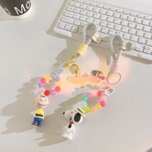 Portable Charli Snoopy Beads Keychain Mobile Phone Strap Cute Girl Heart Phone Accessories Durable Handmade Beaded Lanyard