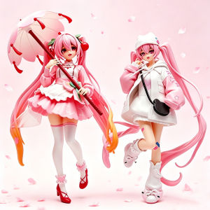 Bandai | Hot Anime Figurine 19/23cm Hatsune Standing Posture Umbrella Cherry Blossoms Cute Action Model Pvc Toy Collection Gifts In Stock