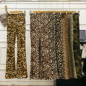 High Waist Wide Leg Pants Womens Casual Print Slimming Flared Trousers Autumn New Style Commute Style Elastic Waistband