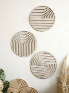 ไม้ธรรมชาติแขวนผนัง Wall Art Decor ระลอกน้ําแขวนผนังตกแต่ง Wall Decor Boho Wall Accent สําหรับห้องนั่งเล่น