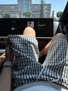 Quần Short Kẻ Sọc Màu Xanh Lam Mùa Hè Mỏng Cho Nam Quần Dài Năm Điểm Ống Đứng Thường Ngày Bãi Biển Quần Dài Hai Mảnh