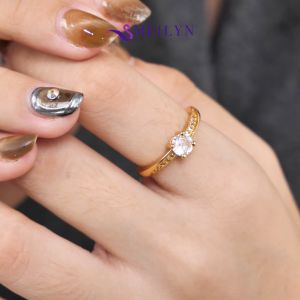 MEILYN Cincin Wanita Perak Mata Baris Ulir Permata Perhiasan Lapis Emas 18K 0222230565