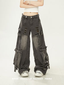 American High Street Loose Wide Leg Multi Pocket Workwear Pants Women Spring Autumn 2025 New Heavy Duty Knife Jeans Trendy Brand