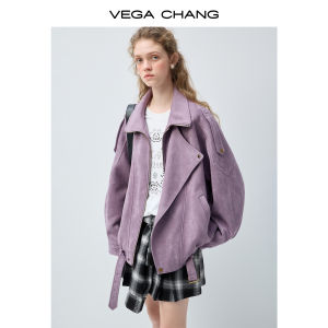VEGA CHANG | Áo Khoác Da Nhăn Phong Cách Hàn Quốc Màu Tím