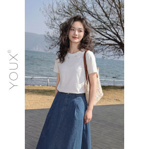 YOUXIANG | Áo Thun Ôm Dáng Cổ Tròn Hoa Ren