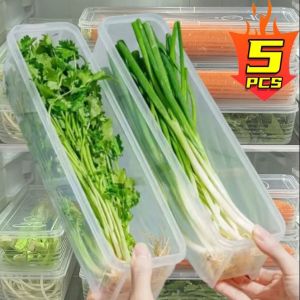 【XZxinzhan】5Pcs Fresh Box Refrigerator Storage Boxes Scallions Food Container with Lid Cold Crisper Sealed Kitchen Fresh Fruit Fridge Organiser ﻿