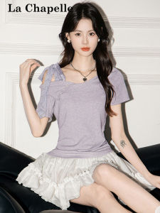 La Chapelle | Design Sense Bow-tied Asymmetric Collar Off-shoulder Slim T-Shirt