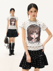 Sweet Cartoon Girl Star Print Slim Fit Top
