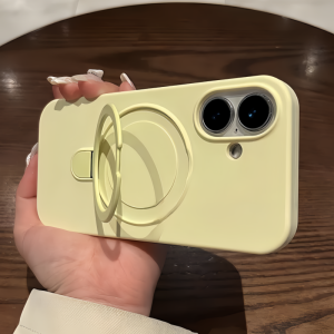 Luxury Liquid Silicone Bracket Soft Case For iPhone 16 15 14 13 12 Pro Max 11 For Magsafe Magnetic Ring Holder Kickstand Cover