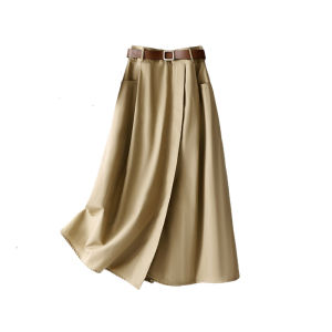 Kaki Color Retro Half Skirt Womens Style 2025 Spring New A-Line Casual Workwear Skirt Mid-Length Simple High Waist Cotton