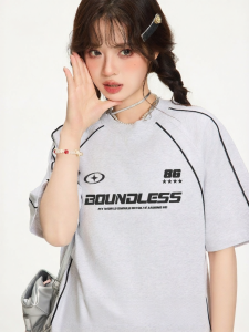 Gbiaior | Loose Comfort Cotton Letter Print Patchwork Womens T-shirt