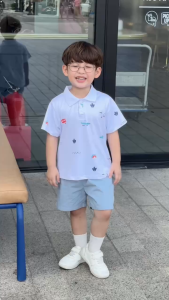 Set bộ polo tay ngắn cho bé trai họa tiết biển xanh kèm quần short size 9kg đến 28kg BERNIE T1124B58