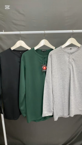 Paket Hemat 3 Pcs Kaos Polos Pria Lengan Panjang / Kaos Kancing Henley Polos Casual Size M - XL