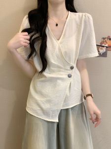 AIYITI | Stylish Slimming V-neck Short Sleeve Blouse