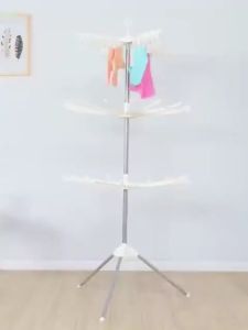 Jemuran Baju Bayi Menara Lipat 3 Tingkat Stainless Gantungan Hanger Pakaian 360° Multifungsi