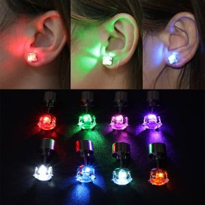 Flashing Earrings for Girl Luminous LED Light Up Ear Stud Zircon Stainless Steel Diamond Jewelry Bling Dance Party Accessories