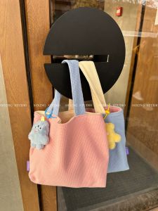 Original SSXING Color Block Handbag Pure Color Canvas Womens Bag Mommy Small Handheld Lunch Box Bag Korean Style Casual Tote