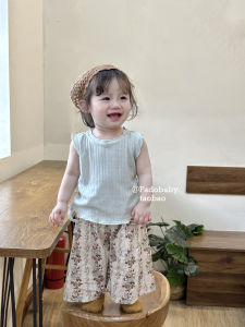 Summer Outfit for Girls Cute Sweet Sleeveless Top And Seven Pants Two-Piece Set Baby Girls Fashion Korean Style Polyester Cotton Blend