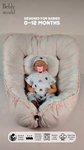 Portable Girls Pastel Pink Baby Bed Cotton Baby Nest with Baby Pillow Removable Newborn Bed Set Until 12 MONTHS