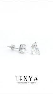 LENYA ต่างหู CZ DiamondLike ดีไซน์รูปหัวใจ ขนาด 6 มิล ตัวเรือนเงินแท้925 ชุบทองขาว