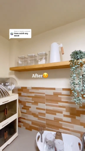 three (3) layers floating kitchen shelves organizer with concealed metal support 3 pcs solid wooden shelves with hidden metal support