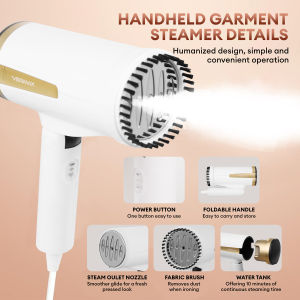 Vemax Portable Handheld Garment Steamer Iron Foldable 1200W Compact For Travel Detachable Water Tank