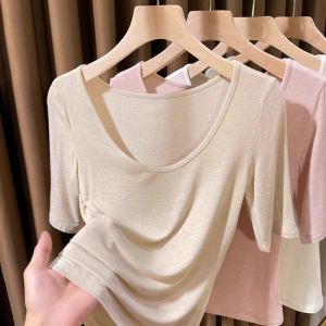 ผ้าไหมน้ําแข็ง Modal เสื้อยืดแขนสั้นสีขาวสําหรับผู้หญิงฤดูร้อนบางส่วนหน้ากากใบหน้าปกขนาดใหญ่ Body Conjure ครีมกันแดด