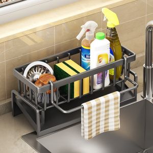 Sink Drain Rack Sponge Holder Sink Faucet Storage Soap Drainer Towel Rack Shelf Organizer Kitchen Accessories