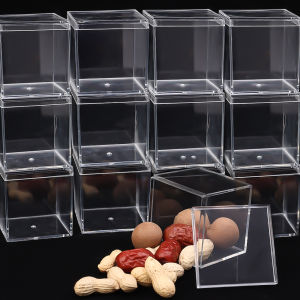 10Pcs Acrylic Transparent Plastic Box Square Candy Box with Cover Christmas Party Gift Packing Box Jewelry Storage Container