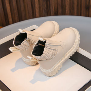 Childrens Martin Boots Waterproof Rubber Outsole Fleece Lined Low Cut Booties for Girls And Boys British Style Shoes for Toddlers And Infants