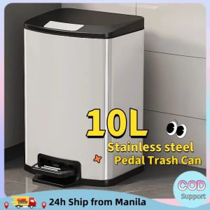 10L Premium Stainless Steel Tall & Thin Pedal Trash Can Bathroom Toilet Kitchen Bin
