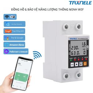 Cầu Dao Thông Minh WiFi 63A TUYA Bảo Vệ Quá Áp/thiếu Áp Chống Rò Điện Tích Hợp Đồng Hồ Đo Điện Năng kWh Tương Thích Với Smart Life