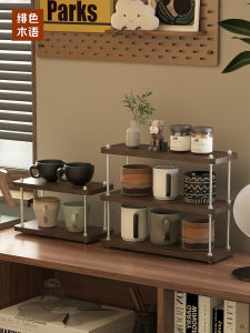 ชั้นวางแก้วทำจากไม้แท้สำหรับโต๊ะทำงาน ชั้นวางเครื่องดื่ม ชั้นวางของ จัดระเบียบ จัดแสดง ชั้นวางของในห้องน้ำ