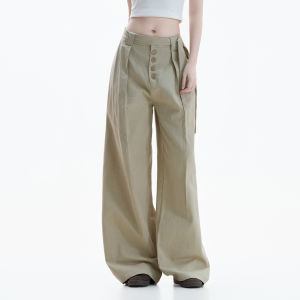 zuocisankon | Quần Culotte Chân Rộng Phong Cách Retro Mùa Hè Có Nút Bấm Và Dây Đai