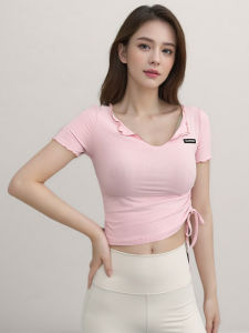 Quick Dry Breathable Yoga T-Shirt Womens Short Sleeve V-Neck Fitness Tight Short Style Ultra Elasticity Casual Style