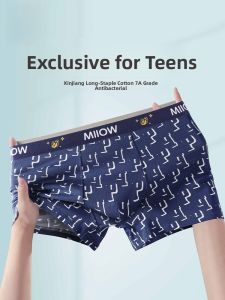 miiow | Pure Cotton Teenage Mens Boxer Shorts Four Corners Flat Angle Underwear Development Period Junior And Senior High School Students Briefs 2025 New Model