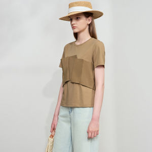 Amii Summer New Casual round Neck Deconstructed Color Block Short Sleeve T-Shirt Women Modal Cotton Elastic Top