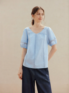 INMAN | Linen Cotton V-Neck Lace-Up Shirt
