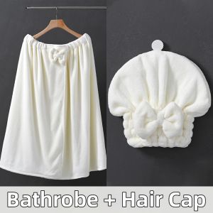 DIHUANTUO | Wrap Style Bath Robe Plush Bow Accent Bathrobe Set